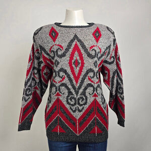Vintage Grey & Red Knit Sweater Size M